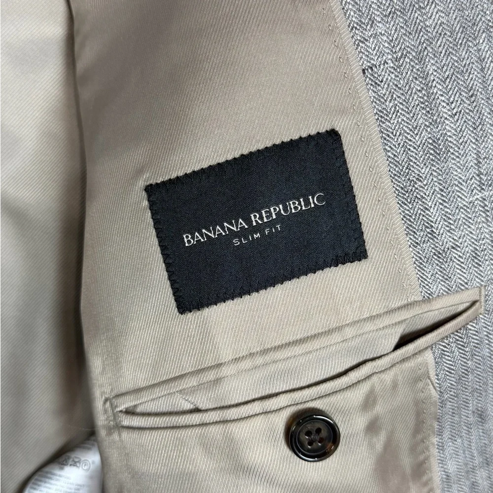Banana Republic 100% Linen 44R Slim Fit Classic Gray Brown Sport Coat EUC